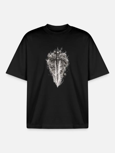 Flaming Skull Sword Gothic Graphic - Boxy Heavyweight Unisex Organic T-Shirt by Stanley/Stella - black