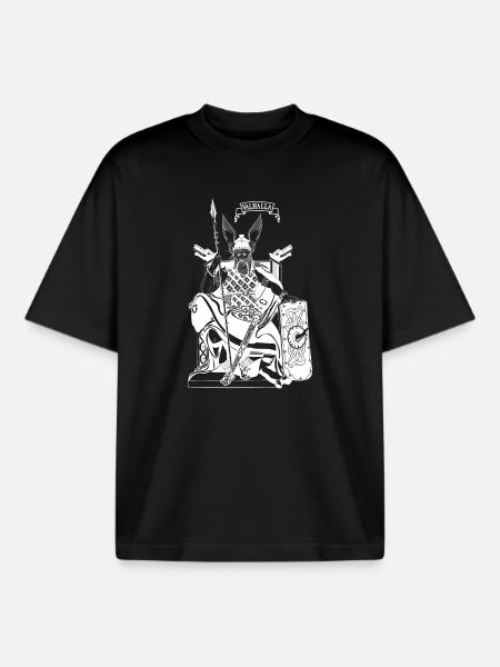 Odin sur le trône blanc - T-shirt unisexe boxy épais biologique Stanley/Stella - noir