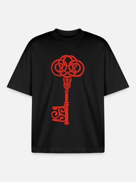 Red Celtic Key - Boxy Heavyweight Unisex Organic T-Shirt by Stanley/Stella - black