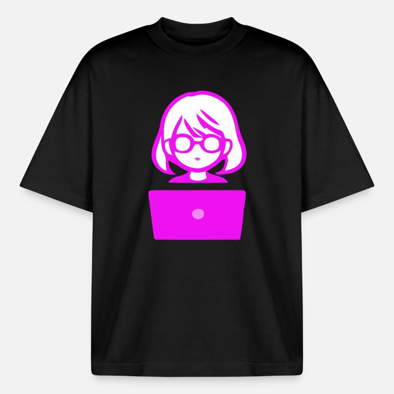 Woman with Computer Programmer Coder - Heavyweight Boxy Unisex T-Shirt by Stanley/Stella - black