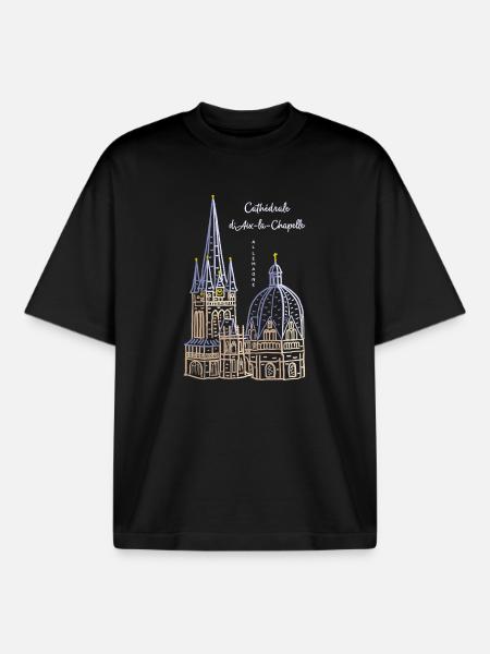 Aachen Cathedral, French, hand drawing - Boxy Heavyweight Unisex Organic T-Shirt by Stanley/Stella - black