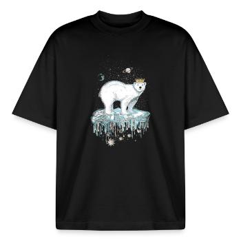 Majestätischer Eisbär mit Krone auf Eisscholle - Boxy Heavyweight Unisex Organic T-Shirt von Stanley/Stella - Schwarz - Vorne - AI Model Male 185 light (185cm) & AI Model Female 172 dark (172cm)