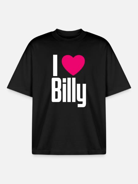 J’aime Billy Coeur Rose J’aime Billy - T-shirt unisexe boxy épais biologique Stanley/Stella - noir