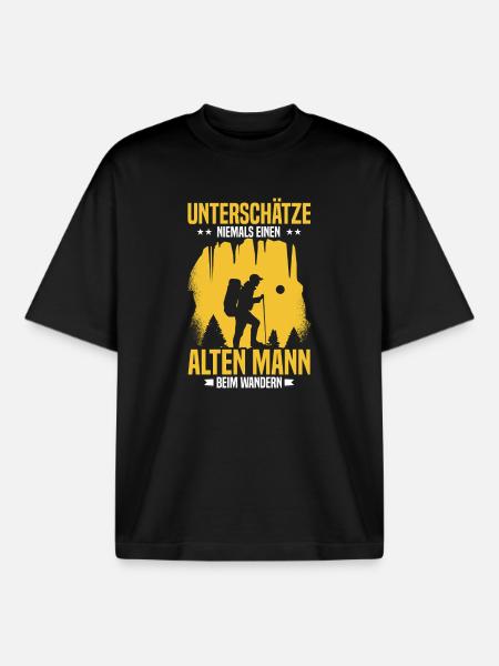 Never underestimate old man hiking - Boxy Heavyweight Unisex Organic T-Shirt by Stanley/Stella - black
