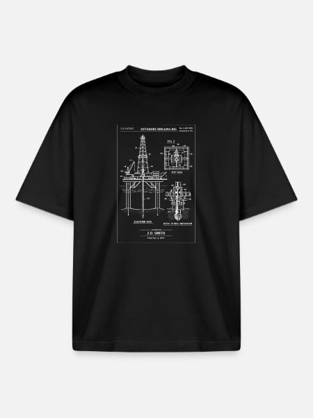 Offshore Drilling Rig Blueprint - Boxy Heavyweight Unisex Organic T-Shirt by Stanley/Stella - black