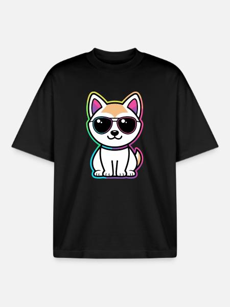 Cat Neon Rainbow Glasses - Boxy Heavyweight Unisex Organic T-Shirt by Stanley/Stella - black