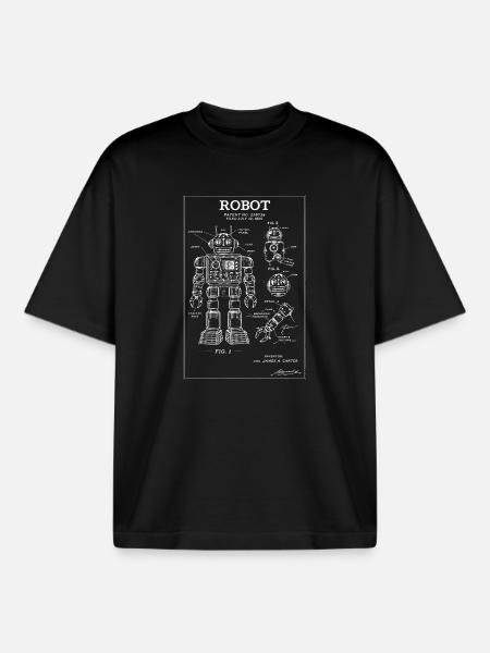 Retro Robot Blueprint Patentkunst - Boxy Heavyweight Unisex Organic T-Shirt von Stanley/Stella - Schwarz