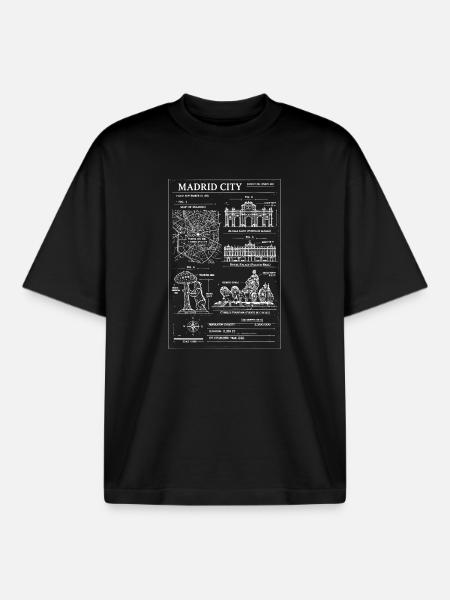 Madrid City Landmarks Collage - Boxy Heavyweight Unisex Organic T-Shirt by Stanley/Stella - black