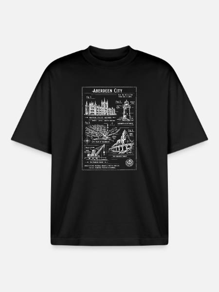 Aberdeen City Skyline Blueprint - Boxy Heavyweight Unisex Organic T-Shirt by Stanley/Stella - black