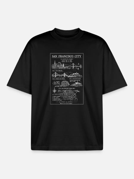San Francisco City Sketch Map - Boxy Heavyweight Unisex Organic T-Shirt by Stanley/Stella - black