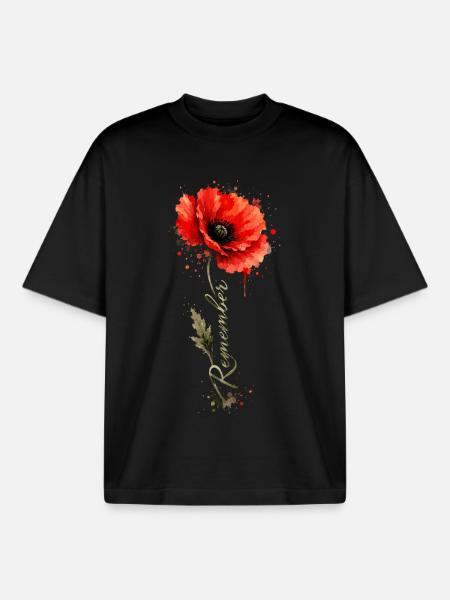 Poppy Remember | Remembrance Day Tribute - Boxy Heavyweight Unisex Organic T-Shirt by Stanley/Stella - black