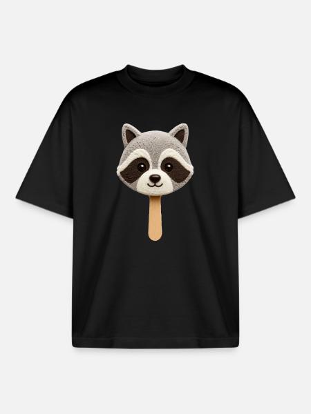 Cute raccoon as a popsicle - Boxy Heavyweight Unisex Organic T-Shirt by Stanley/Stella - black
