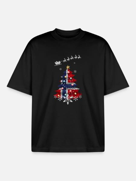 Christmas tree with Norway flag - Boxy Heavyweight Unisex Organic T-Shirt by Stanley/Stella - black