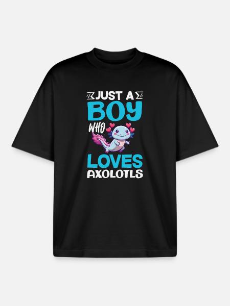 Cute Axolotl Kawaii Axolotl Lover - Boxy Heavyweight Unisex Organic T-Shirt by Stanley/Stella - black