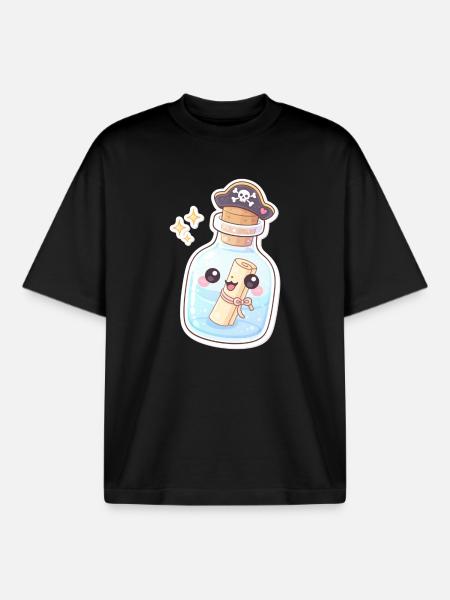Cute Pirate Message in a Bottle - Boxy Heavyweight Unisex Organic T-Shirt von Stanley/Stella - Schwarz