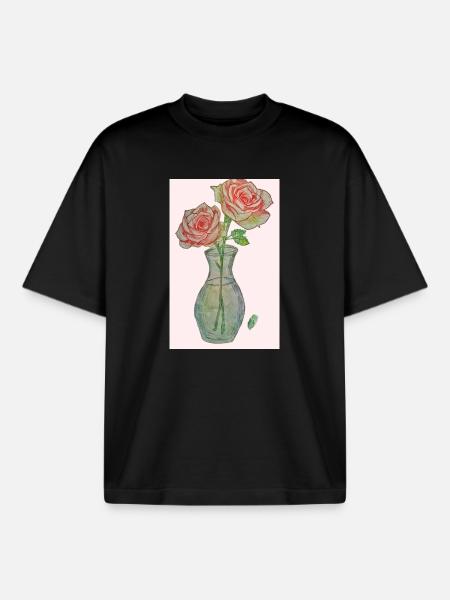 2 roses roses rouges - T-shirt unisexe boxy épais biologique Stanley/Stella - noir