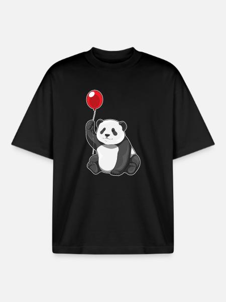 Panda Balloon - Boxy Heavyweight Unisex Organic T-Shirt by Stanley/Stella - black