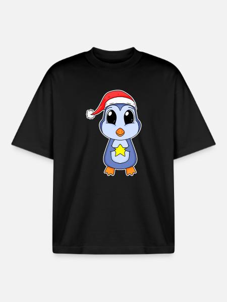 Penguin Christmas - Boxy Heavyweight Unisex Organic T-Shirt by Stanley/Stella - black