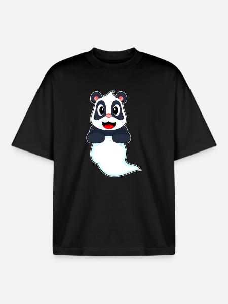 Panda Halloween fantôme - T-shirt unisexe boxy épais biologique Stanley/Stella - noir