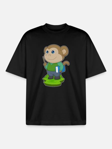 Monkey Teacher Book School - Boxy Heavyweight Unisex Organic T-Shirt by Stanley/Stella - black