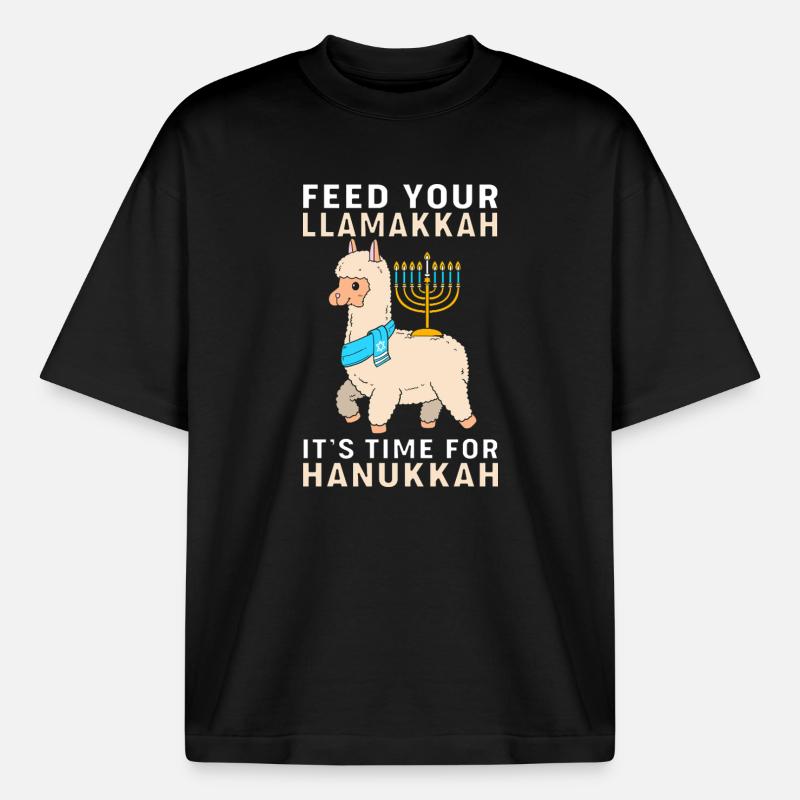 Hanoukka Hanoukka Hanoukka Lama - T-shirt unisexe boxy épais biologique Stanley/Stella - noir