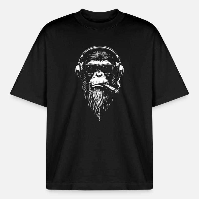 Chill DJ Monkey mit Kopfhörern - Boxy Heavyweight Unisex Organic T-Shirt von Stanley/Stella - Schwarz