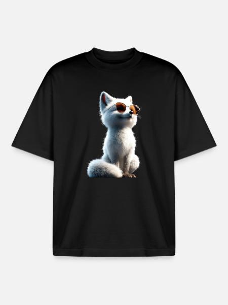 Polarfuchs Schneefuchs Eisfuchs Süßer Weißer Fuchs - Boxy Heavyweight Unisex Organic T-Shirt by Stanley/Stella - black