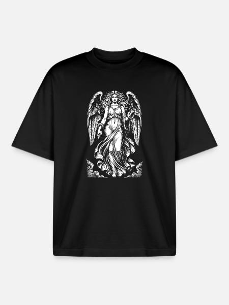Lilith Fallen Angel med flydende kapper og slange - Stanley/Stella unisex boxy heavyweight T-shirt økologisk - sort