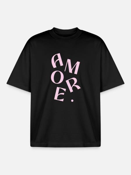 Pink-Amore-Text-Design - Boxy Heavyweight Unisex Organic T-Shirt von Stanley/Stella - Schwarz