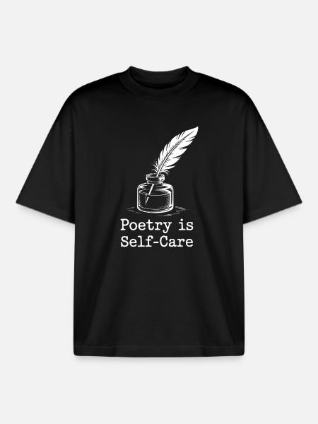 Poetry as Self-Care Quill Design - Boxy Heavyweight Unisex Organic T-Shirt by Stanley/Stella - black