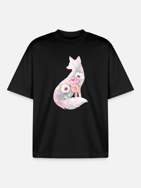 Fuchs Silhouette Aquarell Blumen - Boxy Heavyweight Unisex Organic T-Shirt von Stanley/Stella - Schwarz