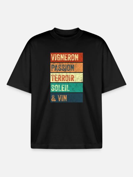 Vigneron Passion Terroir - T-shirt unisexe boxy épais biologique Stanley/Stella - noir