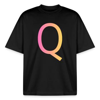 Q - Boxy Heavyweight Unisex Organic T-Shirt by Stanley/Stella - black - Front - AI Model Male 185 light (185cm) & AI Model Female 172 dark (172cm)