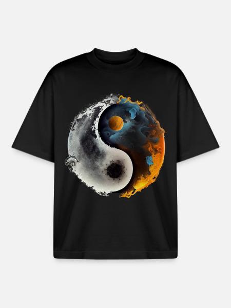 Nature-inspired Yin and Yang - Fire - Boxy Heavyweight Unisex Organic T-Shirt by Stanley/Stella - black