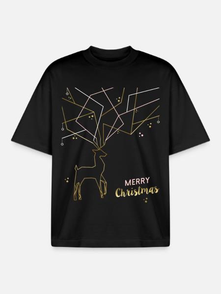 Filigrane de cerf, Joyeux Noël - T-shirt unisexe boxy épais biologique Stanley/Stella - noir