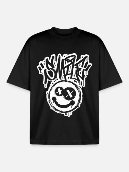 Smile Face Graphitti Letters - Boxy Heavyweight Unisex Organic T-Shirt by Stanley/Stella - black