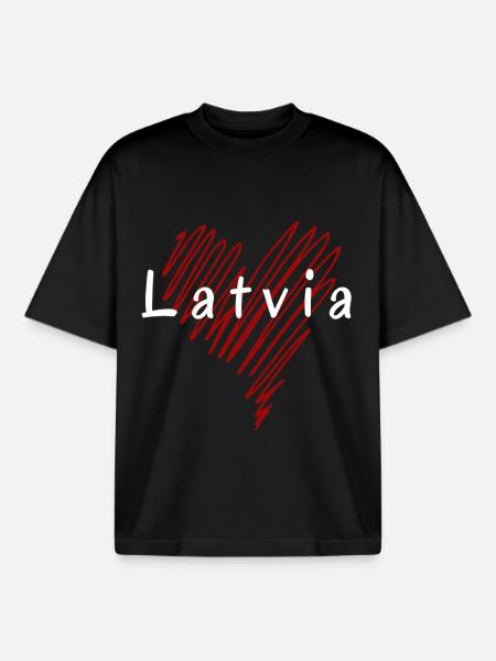 I love Latvia, heart Latvia - Boxy Heavyweight Unisex Organic T-Shirt by Stanley/Stella - black