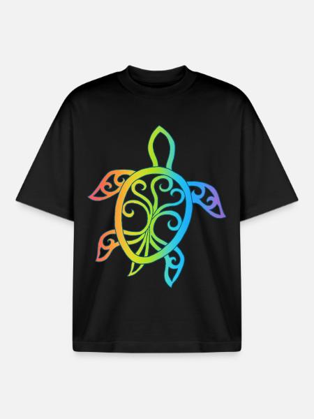 Mehrfarbige Mandala-Schildkröte - Boxy Heavyweight Unisex Organic T-Shirt von Stanley/Stella - Schwarz