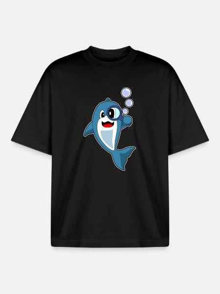 Dolphin Detective Magnifier - Boxy Heavyweight Unisex Organic T-Shirt by Stanley/Stella - black