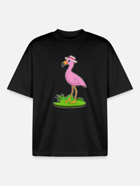 Flamingo Hat - Boxy Heavyweight Unisex Organic T-Shirt by Stanley/Stella - black