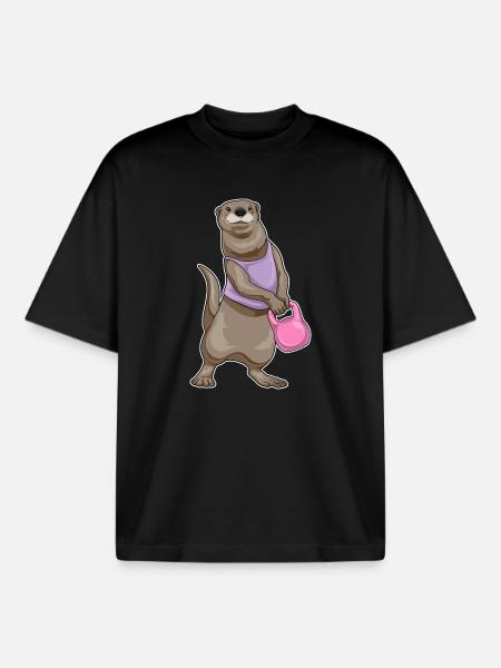 Otter Bodybuilder Hantel Bodybuilding - Boxy Heavyweight Unisex Organic T-Shirt von Stanley/Stella - Schwarz