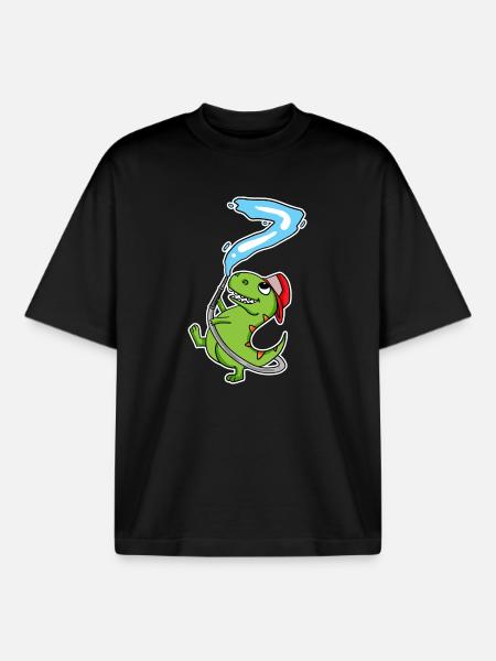 7th Birthday Dinosaur - Boxy Heavyweight Unisex Organic T-Shirt by Stanley/Stella - black