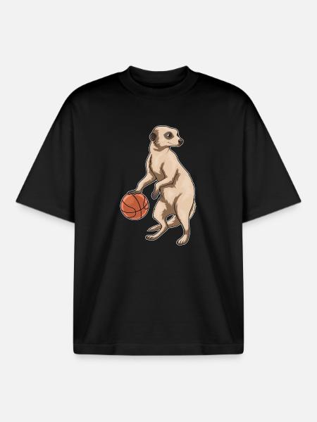 Meerkat Basketball Player Basketball - Boxy Heavyweight Unisex Organic T-Shirt by Stanley/Stella - black