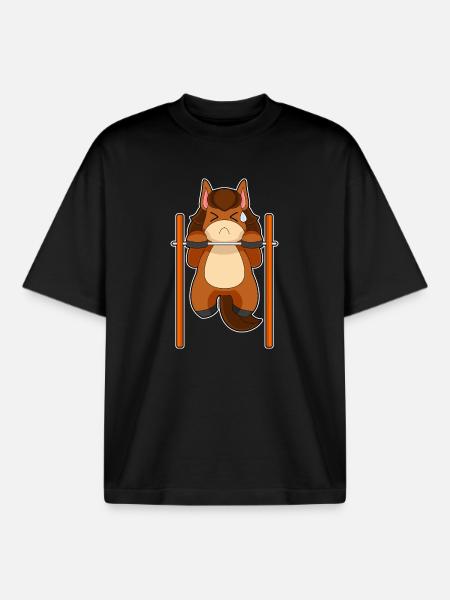 Horse Bodybuilder Pull-ups Bodybuilding - Boxy Heavyweight Unisex Organic T-Shirt by Stanley/Stella - black