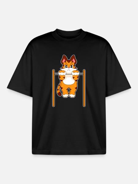 Tiger Bodybuilder Pull-ups Bodybuilding - Boxy Heavyweight Unisex Organic T-Shirt by Stanley/Stella - black