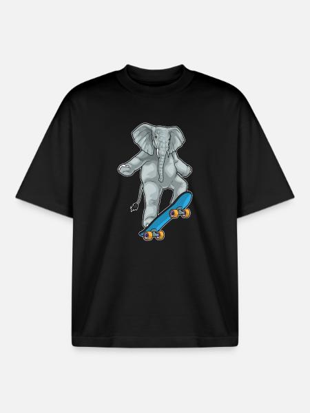 Elephant Skater Skateboard - Boxy Heavyweight Unisex Organic T-Shirt by Stanley/Stella - black