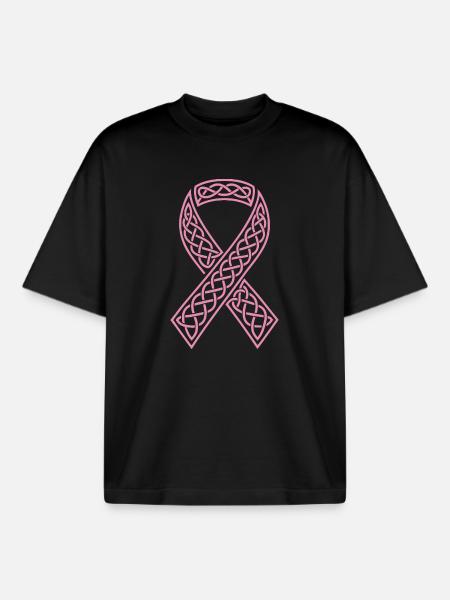 Pink Celtic Ribbon with Bow - Boxy Heavyweight Unisex Organic T-Shirt by Stanley/Stella - black