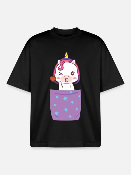 Einhorn in Brusttasche - Boxy Heavyweight Unisex Organic T-Shirt von Stanley/Stella - Schwarz