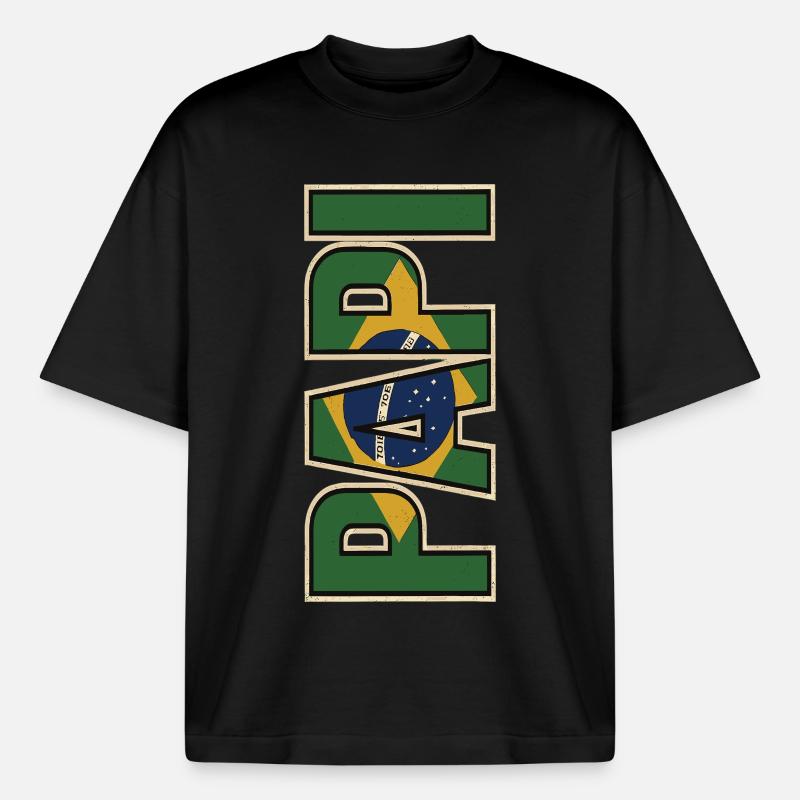 PAPI Brasil – Style rétro avec drapeaux - T-shirt unisexe boxy épais biologique Stanley/Stella - noir