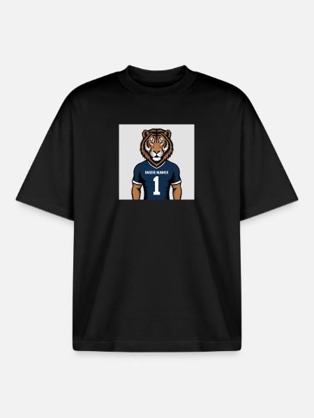 Tiger Mascot Jersey Print - Boxy Heavyweight Unisex Organic T-Shirt by Stanley/Stella - black